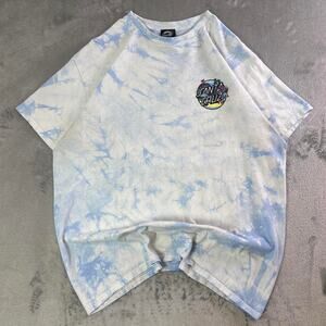 Santa Cruz Tie Dye T Shirt Blue White Skater Amusement Park Graphic Logo